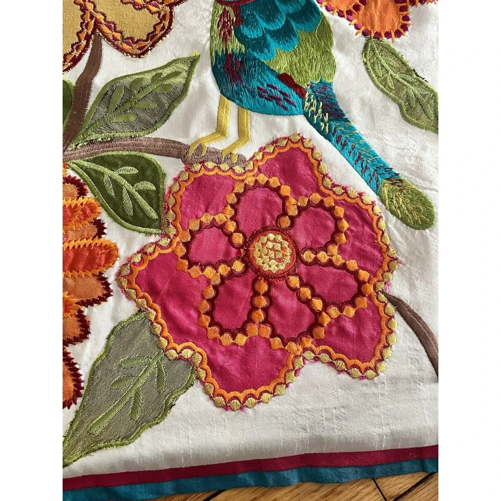 A JOURNEY TO INDIA Pillow Sham Applique‎ Floral Bird Red Green Orange Blue Boho